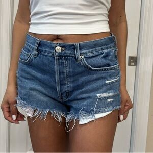 Free People Indigo Frayed Jean Shorts